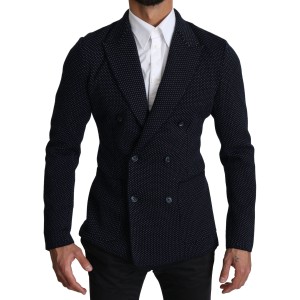 Dolce & Gabbana Eleganter dunkelblauer gepunkteter Blazer in schmaler Passform