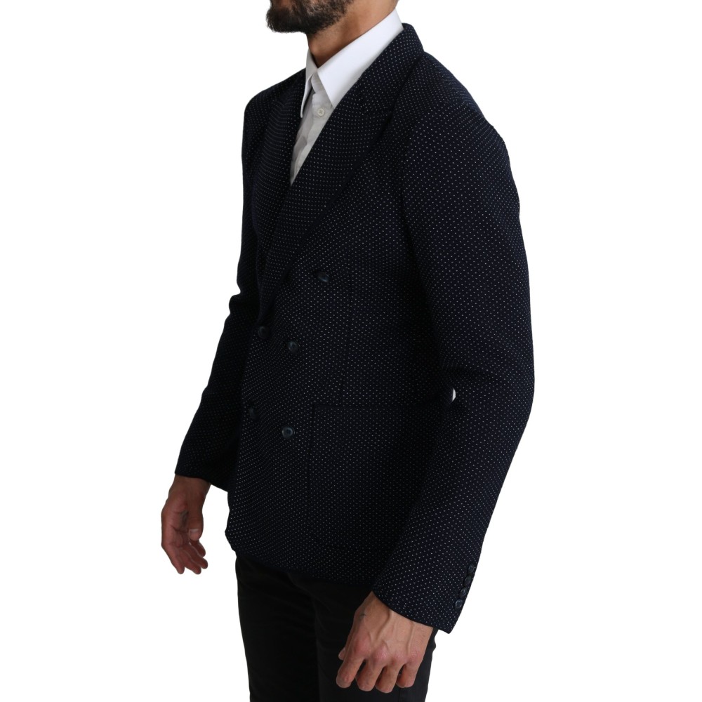 Dolce & Gabbana Eleganter dunkelblauer gepunkteter Blazer in schmaler Passform