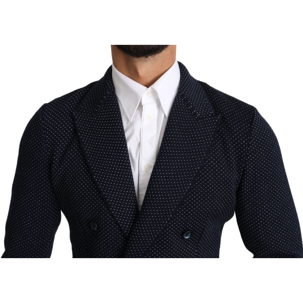 Dolce & Gabbana Eleganter dunkelblauer gepunkteter Blazer in schmaler Passform