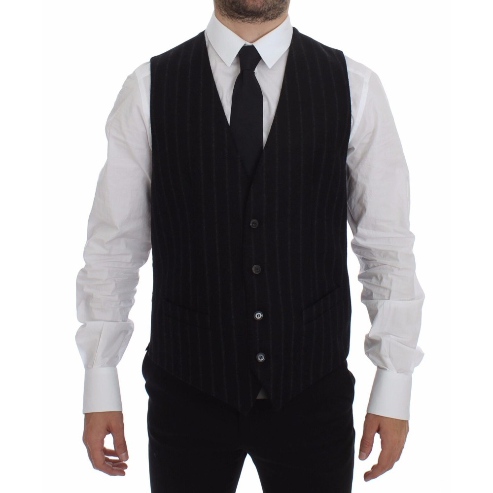 Dolce & Gabbana Elegantes Schwarzes Gestreiftes Einreihiges Kleid Weste