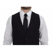 Dolce & Gabbana Elegantes Schwarzes Gestreiftes Einreihiges Kleid Weste