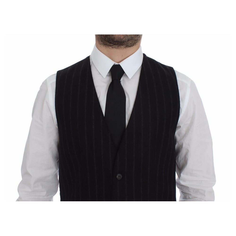 Dolce & Gabbana Elegantes Schwarzes Gestreiftes Einreihiges Kleid Weste