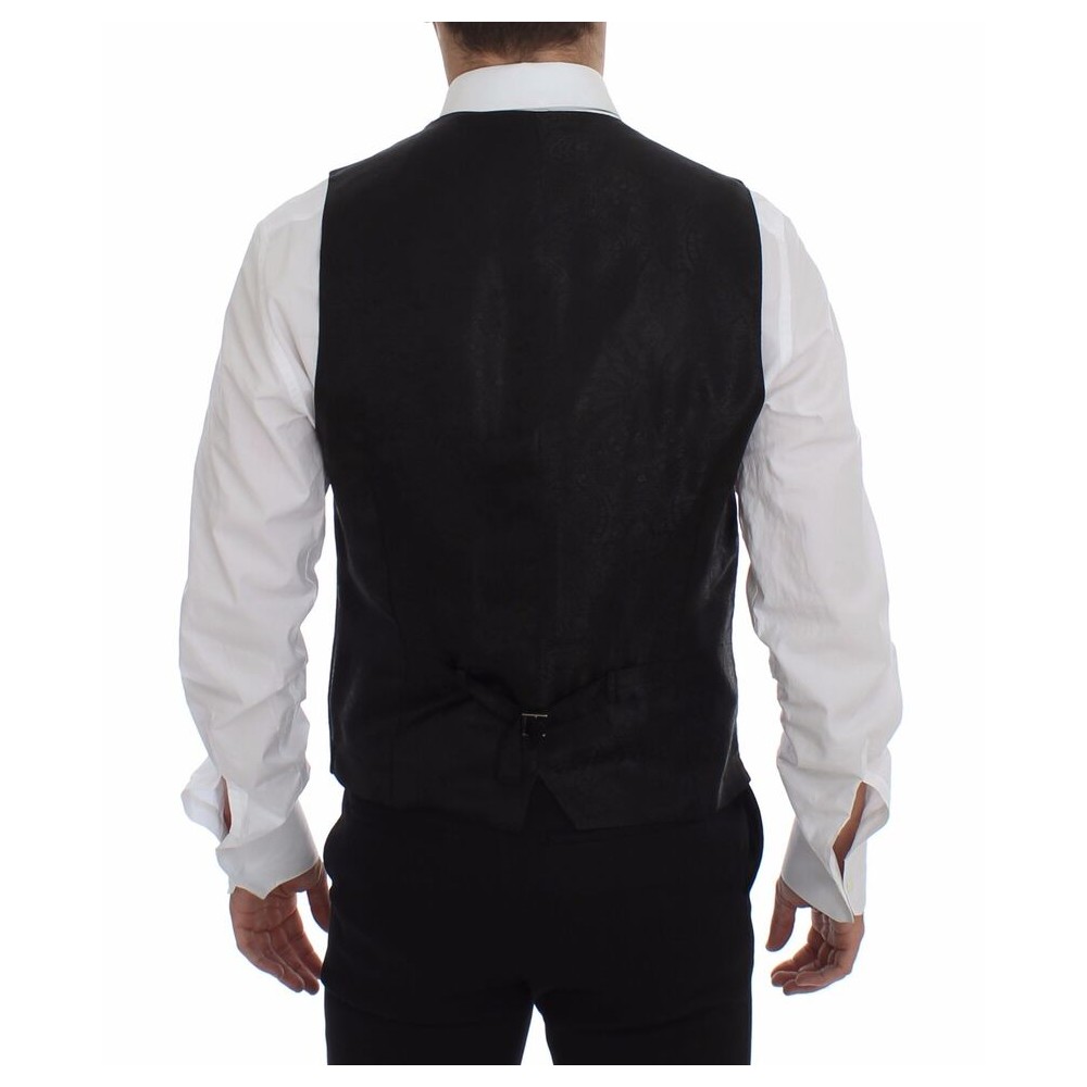 Dolce & Gabbana Elegantes Schwarzes Gestreiftes Einreihiges Kleid Weste