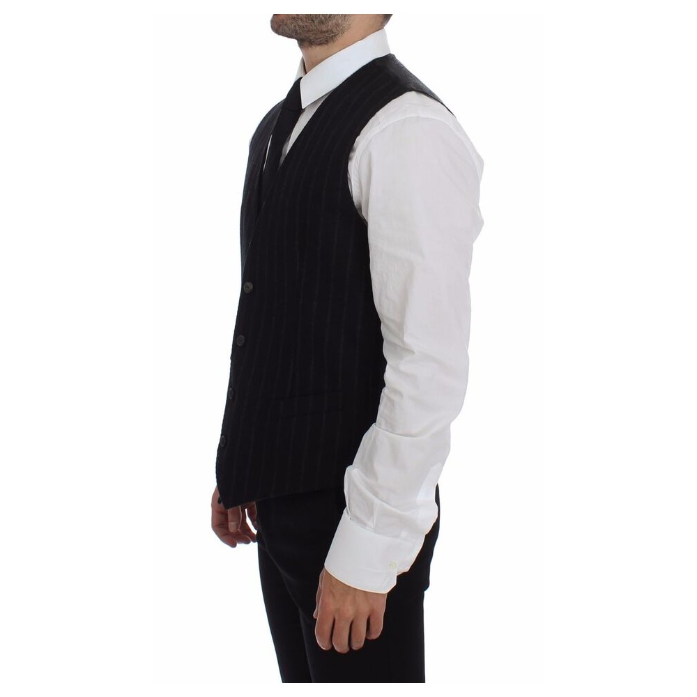 Dolce & Gabbana Elegantes Schwarzes Gestreiftes Einreihiges Kleid Weste