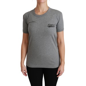 Dolce & Gabbana Schickes graues Amore Patch T-Shirt mit Rundhalsausschnitt
