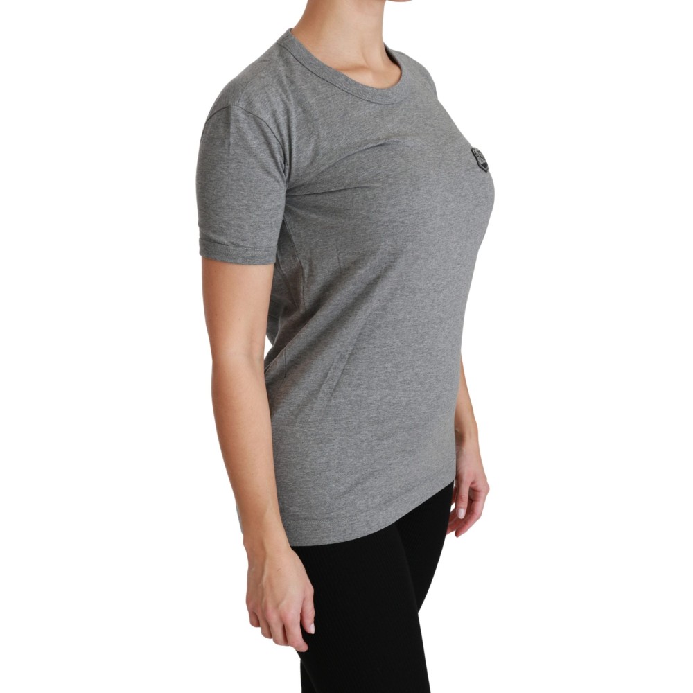 Dolce & Gabbana Schickes graues Amore Patch T-Shirt mit Rundhalsausschnitt