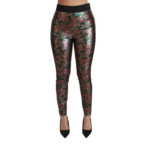 Dolce & Gabbana Elegante Bronzeblatt-Metallic-Hose