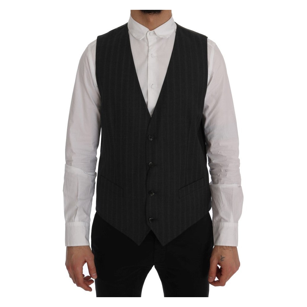 Dolce & Gabbana Elegante Graue Gestreifte Einreihige Weste