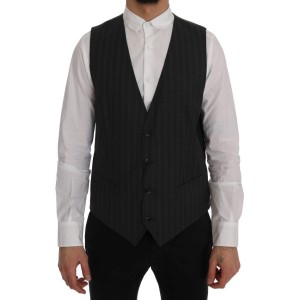 Dolce & Gabbana Elegante Graue Gestreifte Einreihige Weste