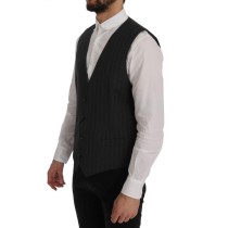 Dolce & Gabbana Elegante Graue Gestreifte Einreihige Weste