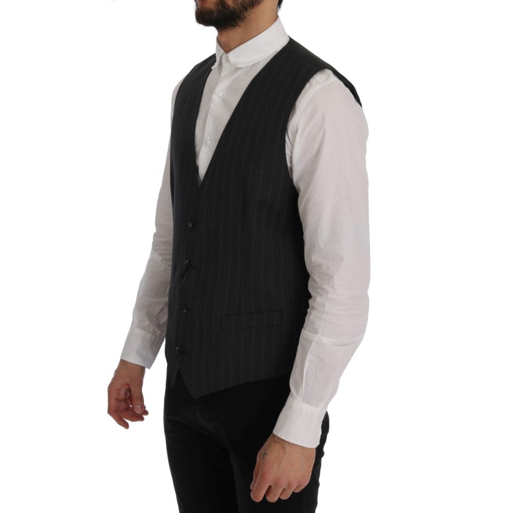 Dolce & Gabbana Elegante Graue Gestreifte Einreihige Weste