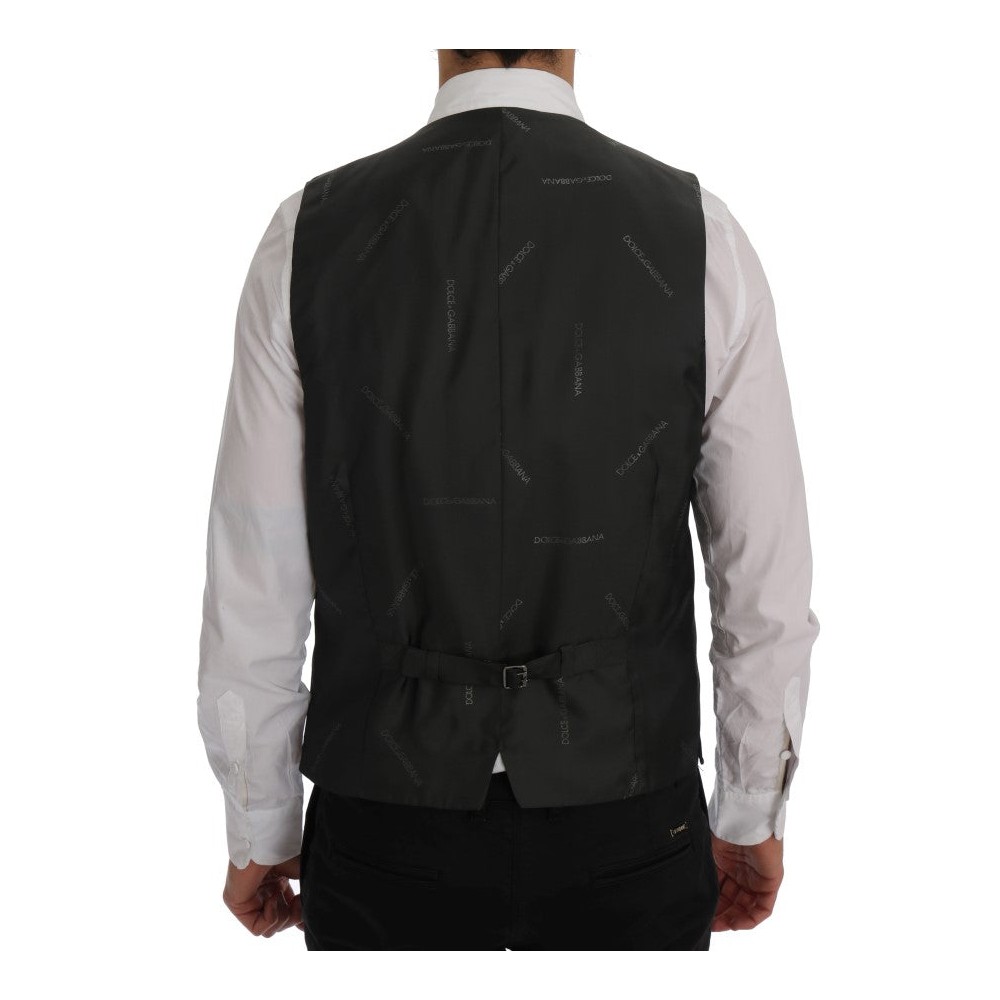 Dolce & Gabbana Elegante Graue Gestreifte Einreihige Weste
