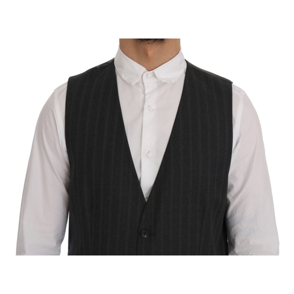 Dolce & Gabbana Elegante Graue Gestreifte Einreihige Weste