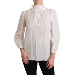Dolce & Gabbana Elegante Weiße Seidenbluse mit Rollkragen