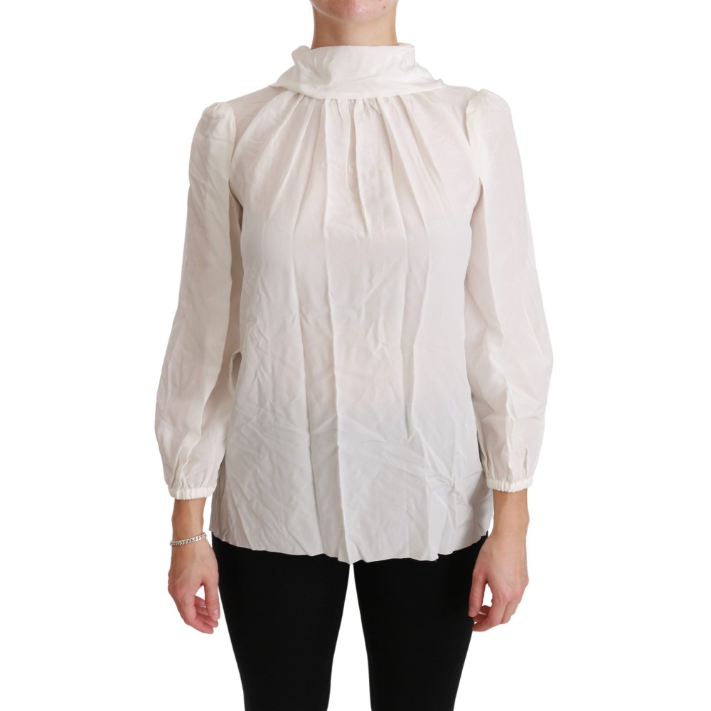 Dolce & Gabbana Elegante Weiße Seidenbluse mit Rollkragen