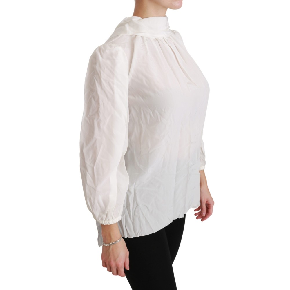 Dolce & Gabbana Elegante Weiße Seidenbluse mit Rollkragen