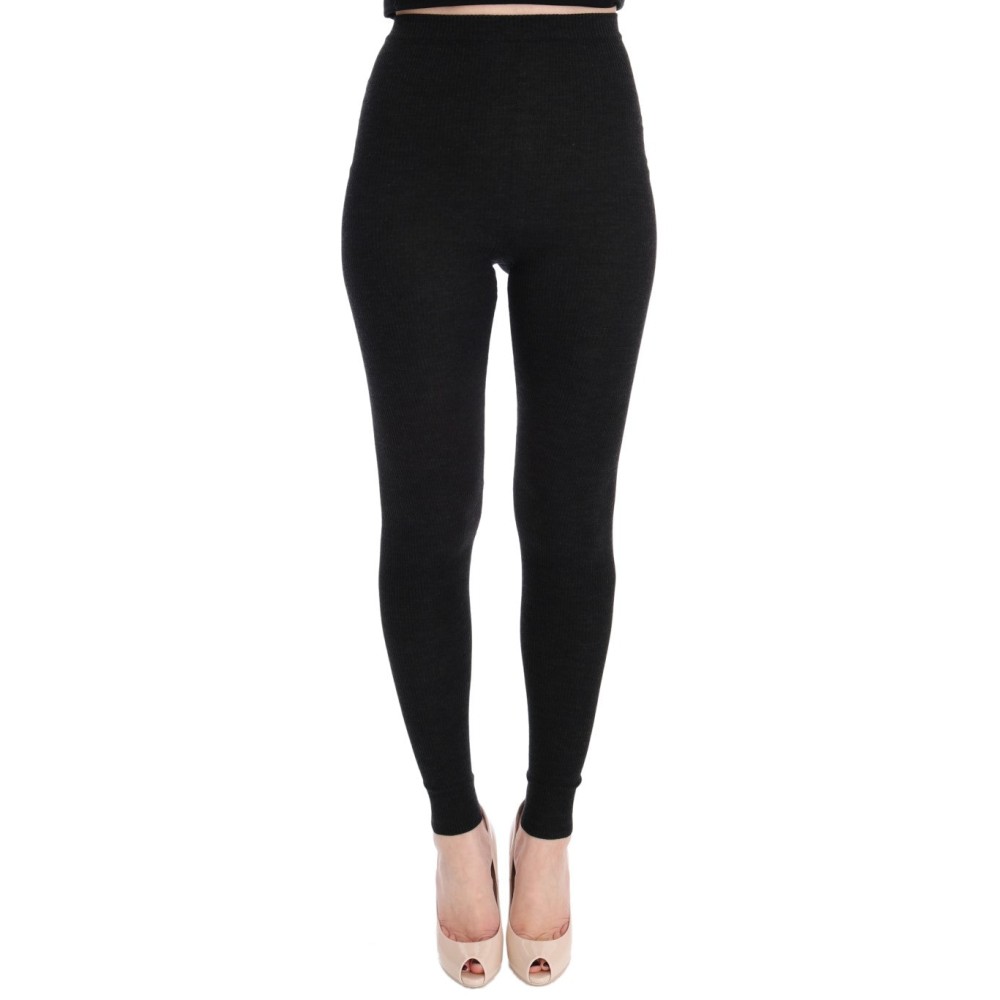 Dolce & Gabbana Elegante hochtaillierte Wollstrumpfhose in Dunkelgrau