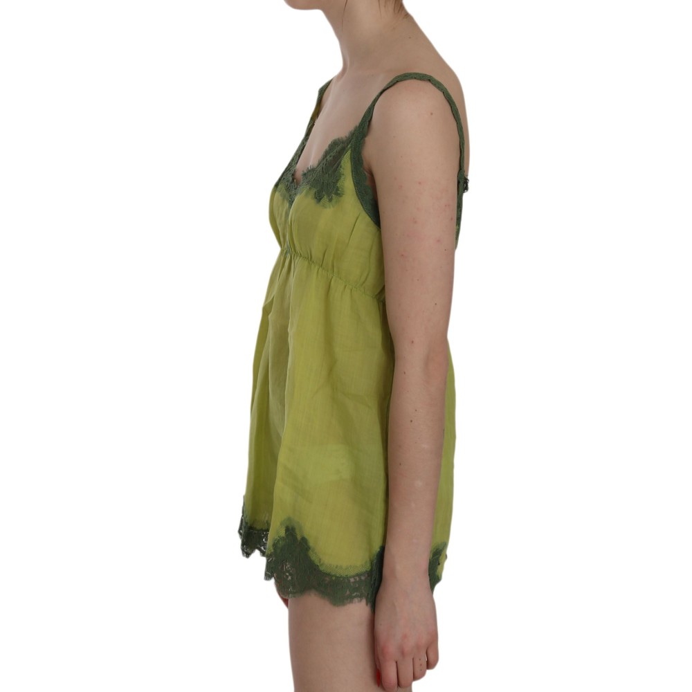 PINK MEMORIES Elegantes grünes Leinen-Tank-Top mit Spitze