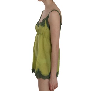 PINK MEMORIES Elegantes grünes Leinen-Tank-Top mit Spitze