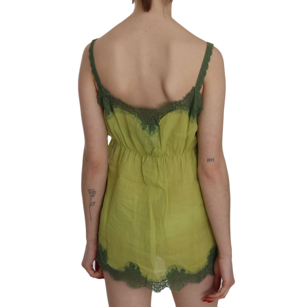 PINK MEMORIES Elegantes grünes Leinen-Tank-Top mit Spitze