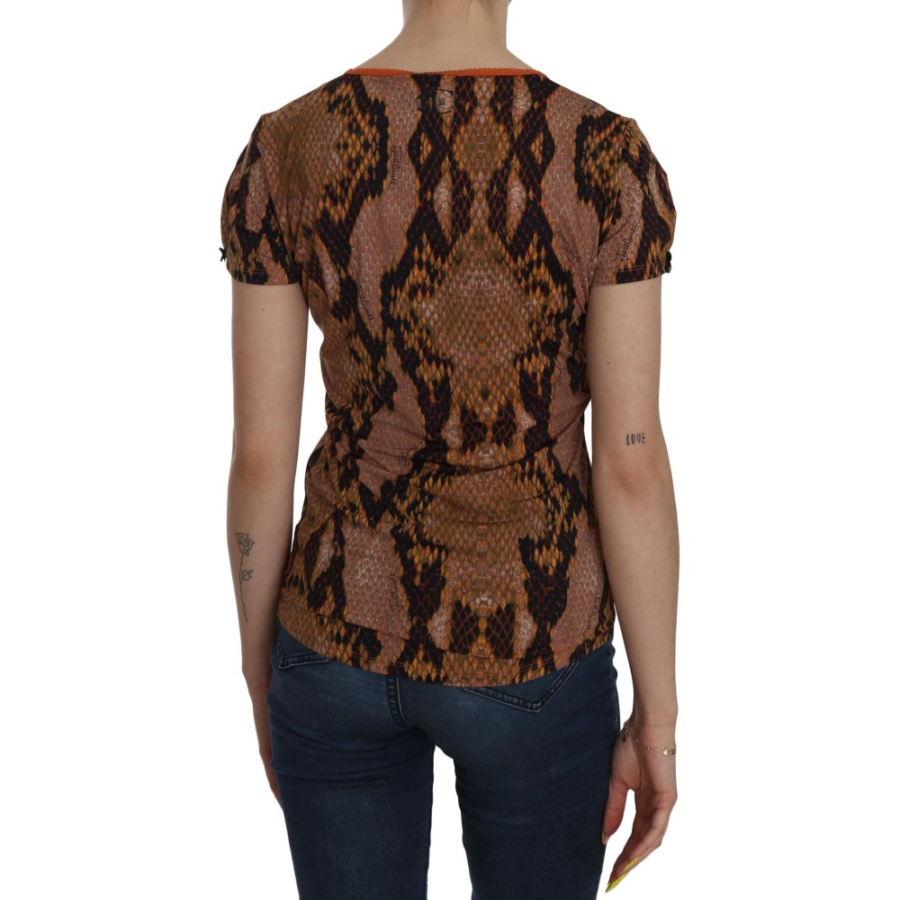 Just Cavalli Verführerische braune Bluse mit Schlangenhautmuster