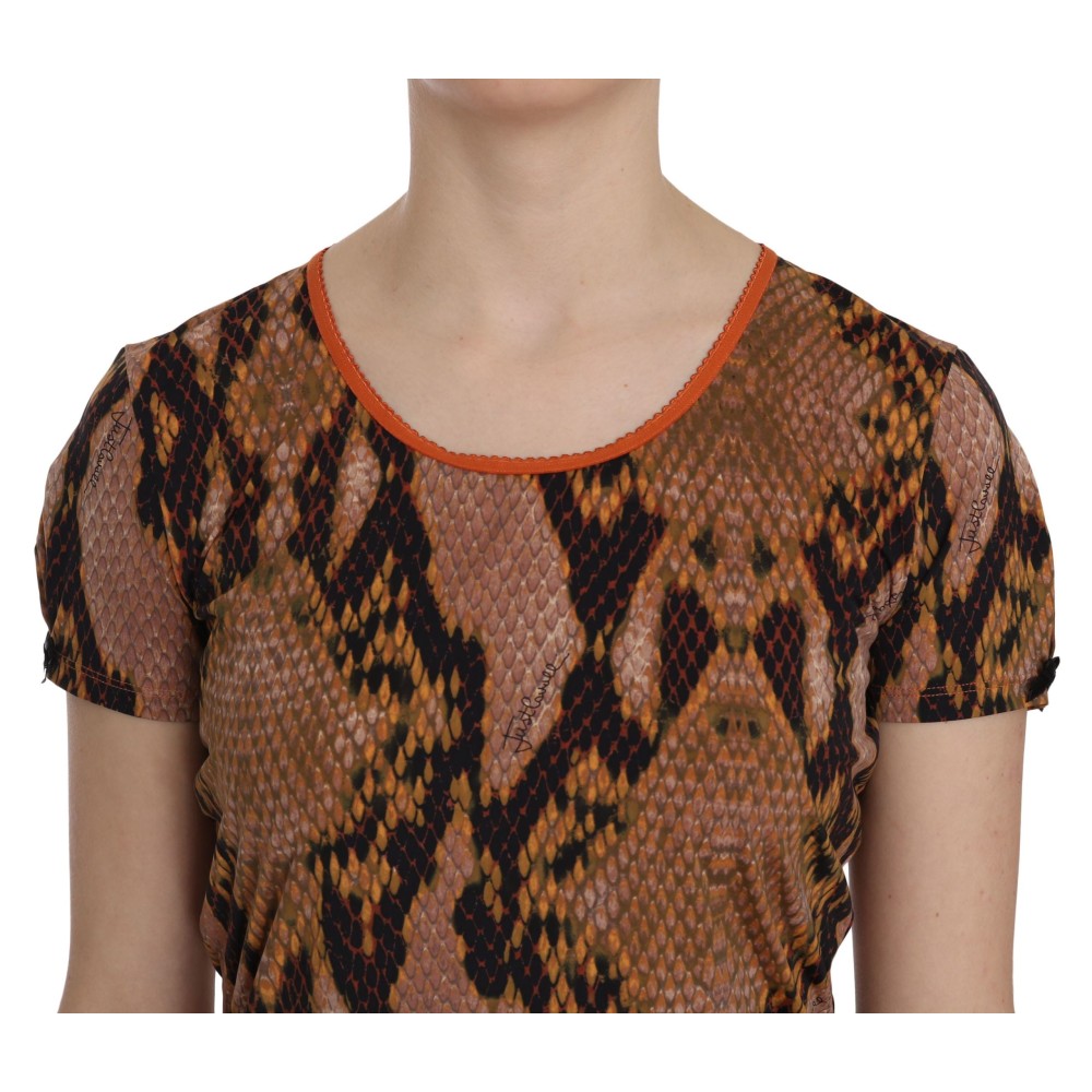 Just Cavalli Verführerische braune Bluse mit Schlangenhautmuster