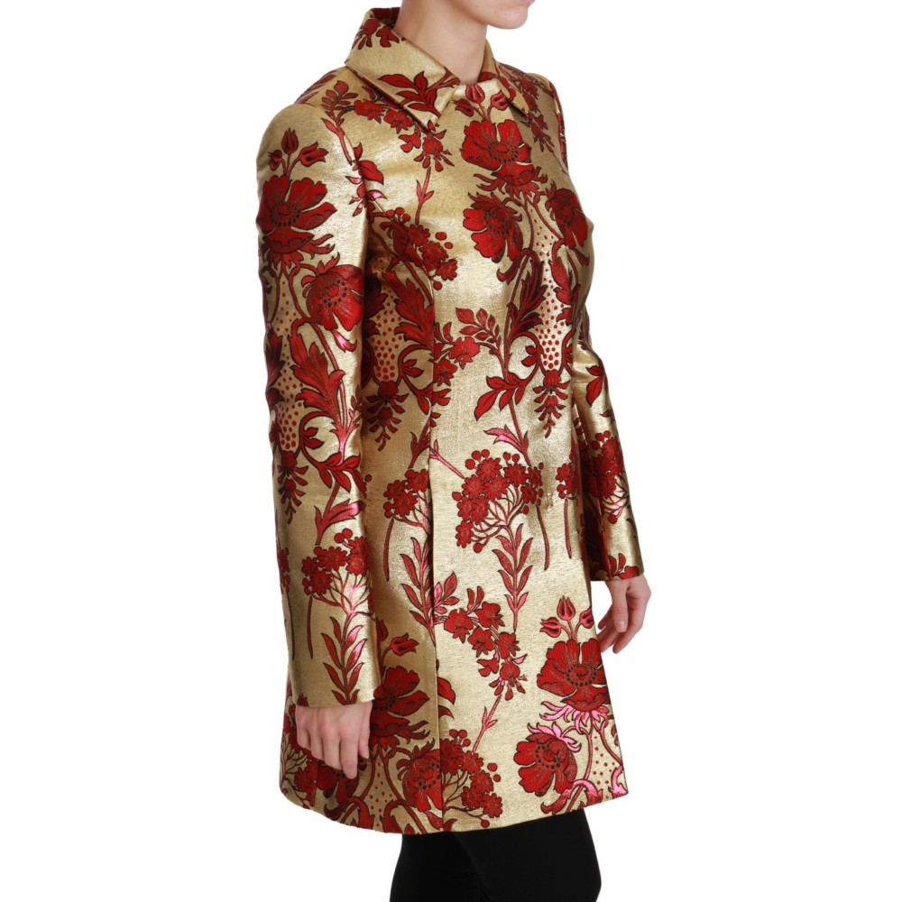 Dolce & Gabbana Eleganter Trenchcoat aus Brokat mit Blumenmuster in Gold