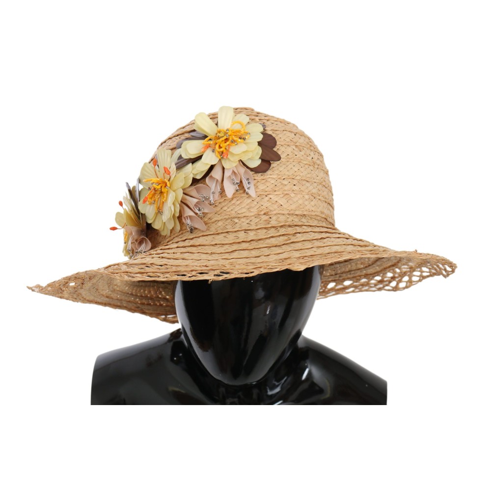 Dolce & Gabbana Eleganter Beigefarbener Floraler Eimerhut