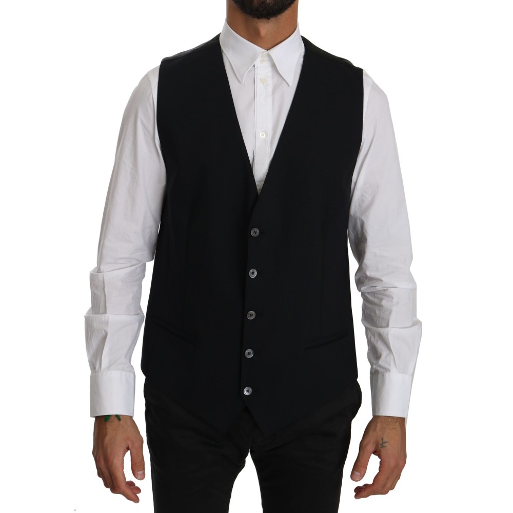Dolce & Gabbana Glatte schwarze Weste aus Baumwollmischung