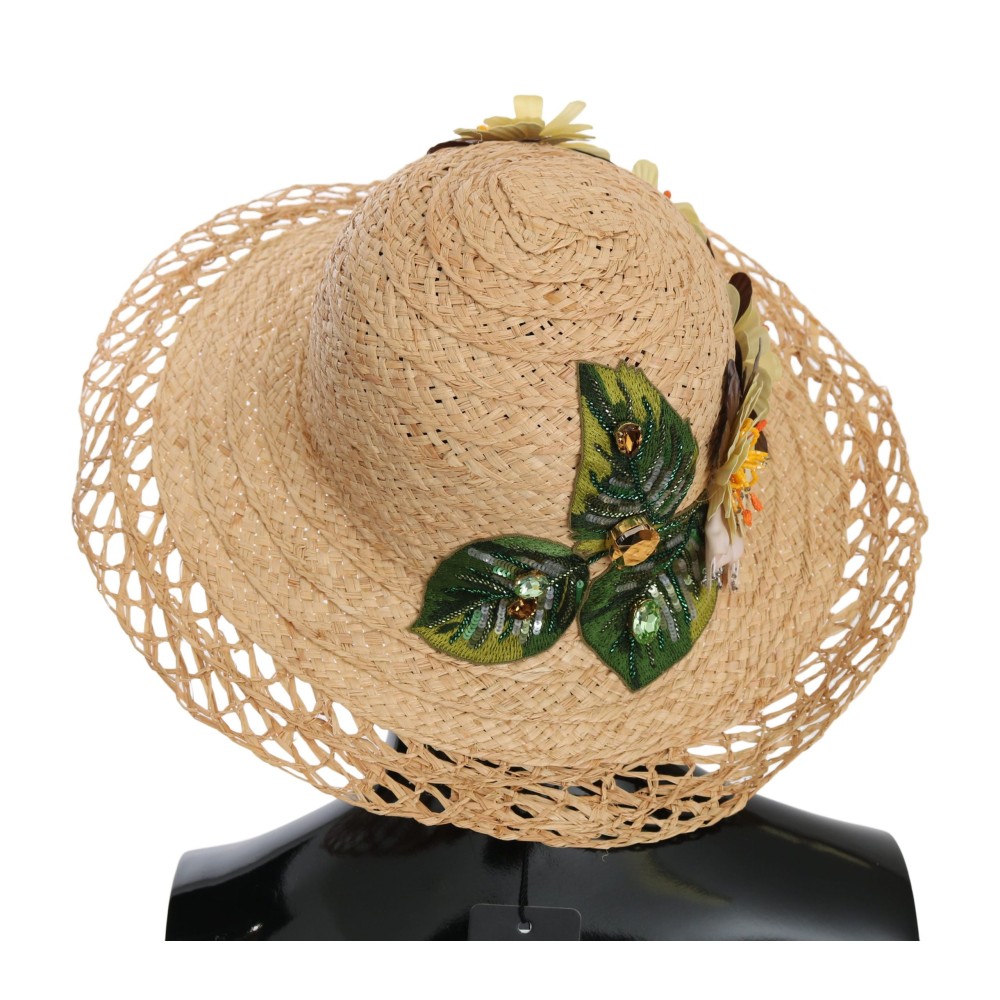 Dolce & Gabbana Eleganter Beigefarbener Floraler Eimerhut