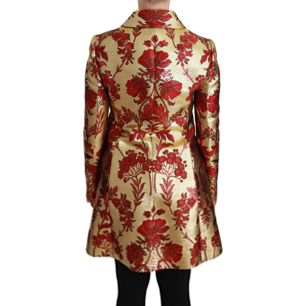 Dolce & Gabbana Eleganter Trenchcoat aus Brokat mit Blumenmuster in Gold