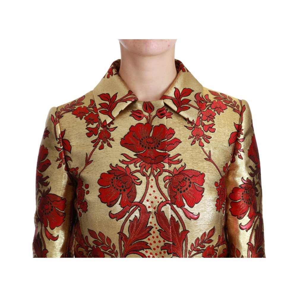 Dolce & Gabbana Eleganter Trenchcoat aus Brokat mit Blumenmuster in Gold