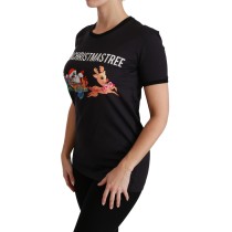 Dolce & Gabbana Schwarzes Baumwoll-T-Shirt mit Rundhalsausschnitt und einzigartigem Druck