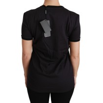Dolce & Gabbana Schwarzes Baumwoll-T-Shirt mit Rundhalsausschnitt und einzigartigem Druck