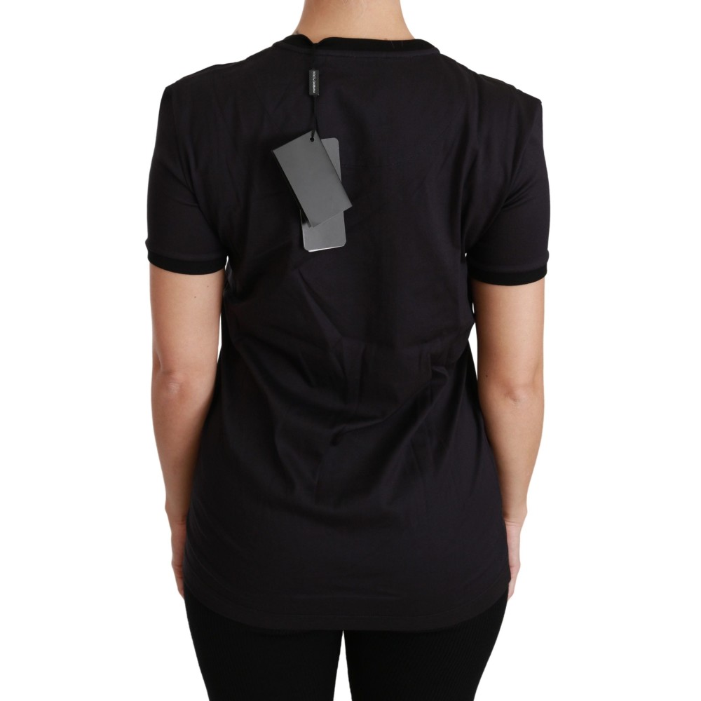 Dolce & Gabbana Schwarzes Baumwoll-T-Shirt mit Rundhalsausschnitt und einzigartigem Druck