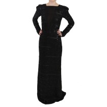 John Richmond Schwarzes Seidenmantel-Maxikleid mit Pailletten