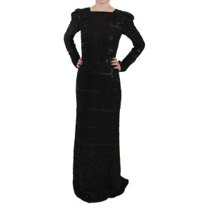 John Richmond Schwarzes Seidenmantel-Maxikleid mit Pailletten
