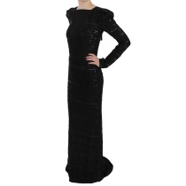 John Richmond Schwarzes Seidenmantel-Maxikleid mit Pailletten