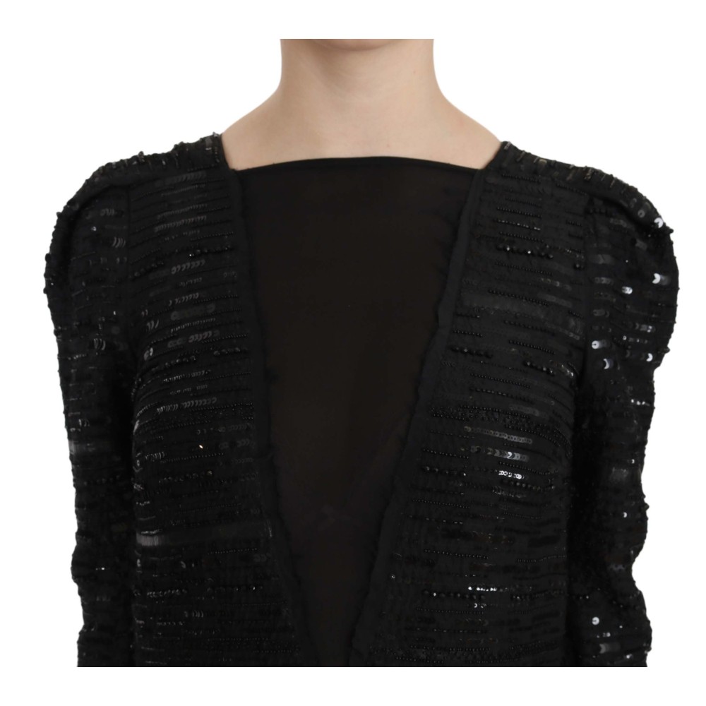 John Richmond Schwarzes Seidenmantel-Maxikleid mit Pailletten