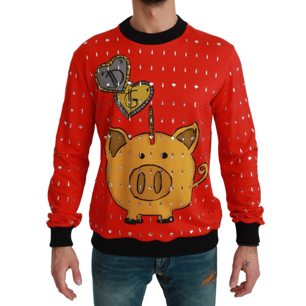Dolce & Gabbana Eleganter roter Pullover mit Kristallverzierungen