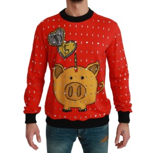 Dolce & Gabbana Eleganter roter Pullover mit Kristallverzierungen