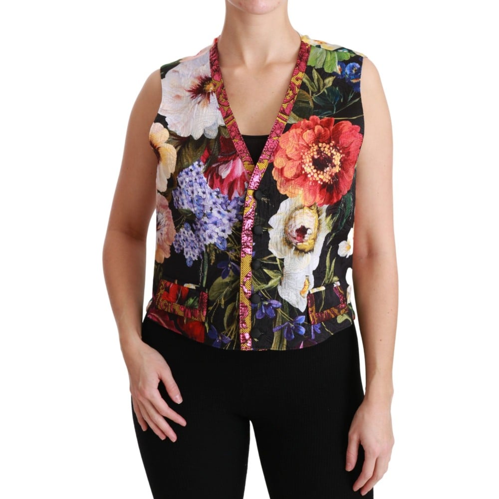 Dolce & Gabbana Ärmellose Weste aus buntem Brokat mit Blumenmuster