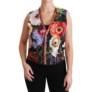 Dolce & Gabbana Ärmellose Weste aus buntem Brokat mit Blumenmuster