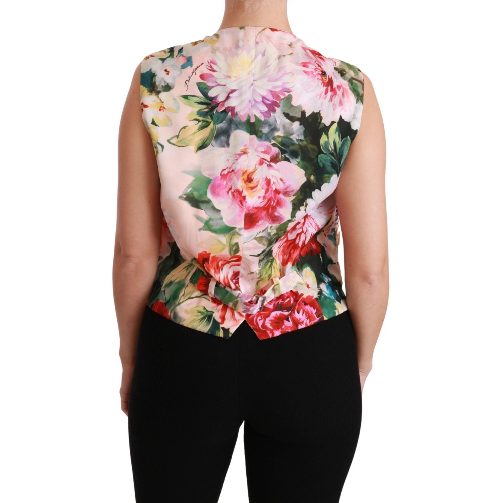 Dolce & Gabbana Ärmellose Weste aus buntem Brokat mit Blumenmuster