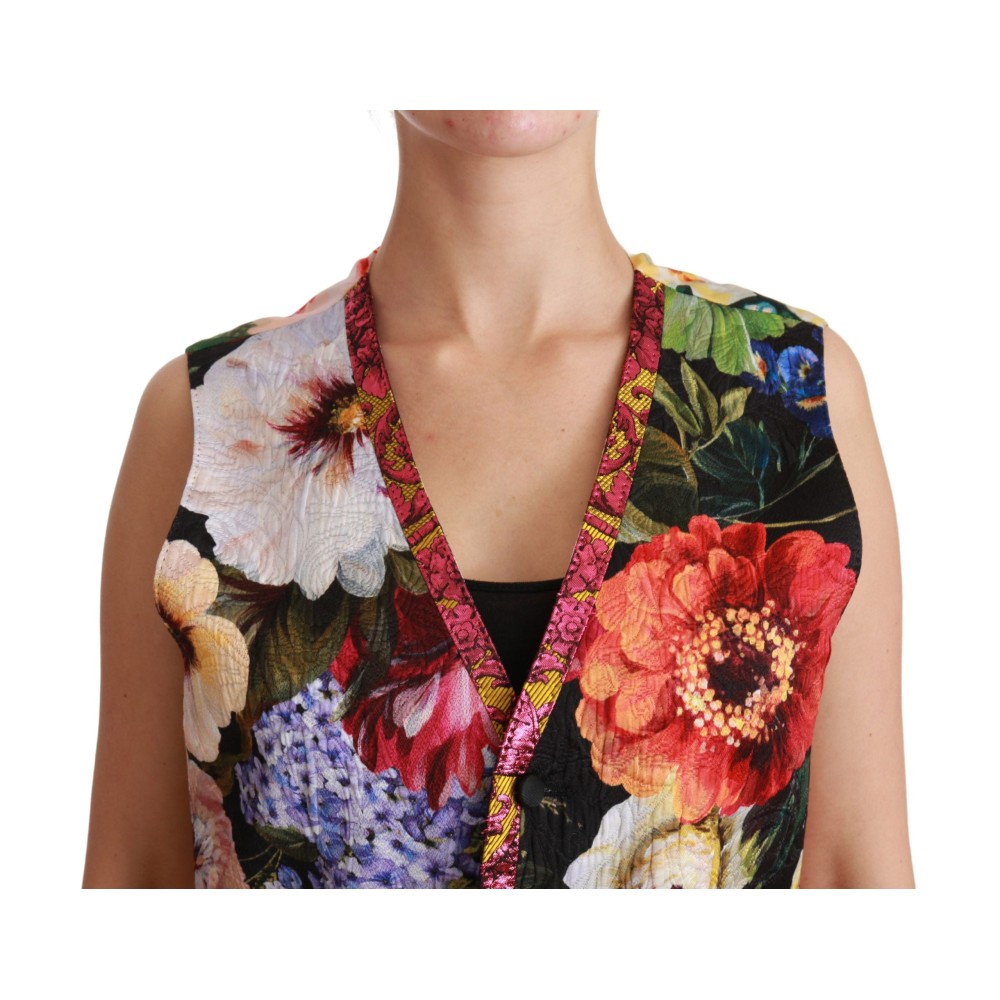 Dolce & Gabbana Ärmellose Weste aus buntem Brokat mit Blumenmuster