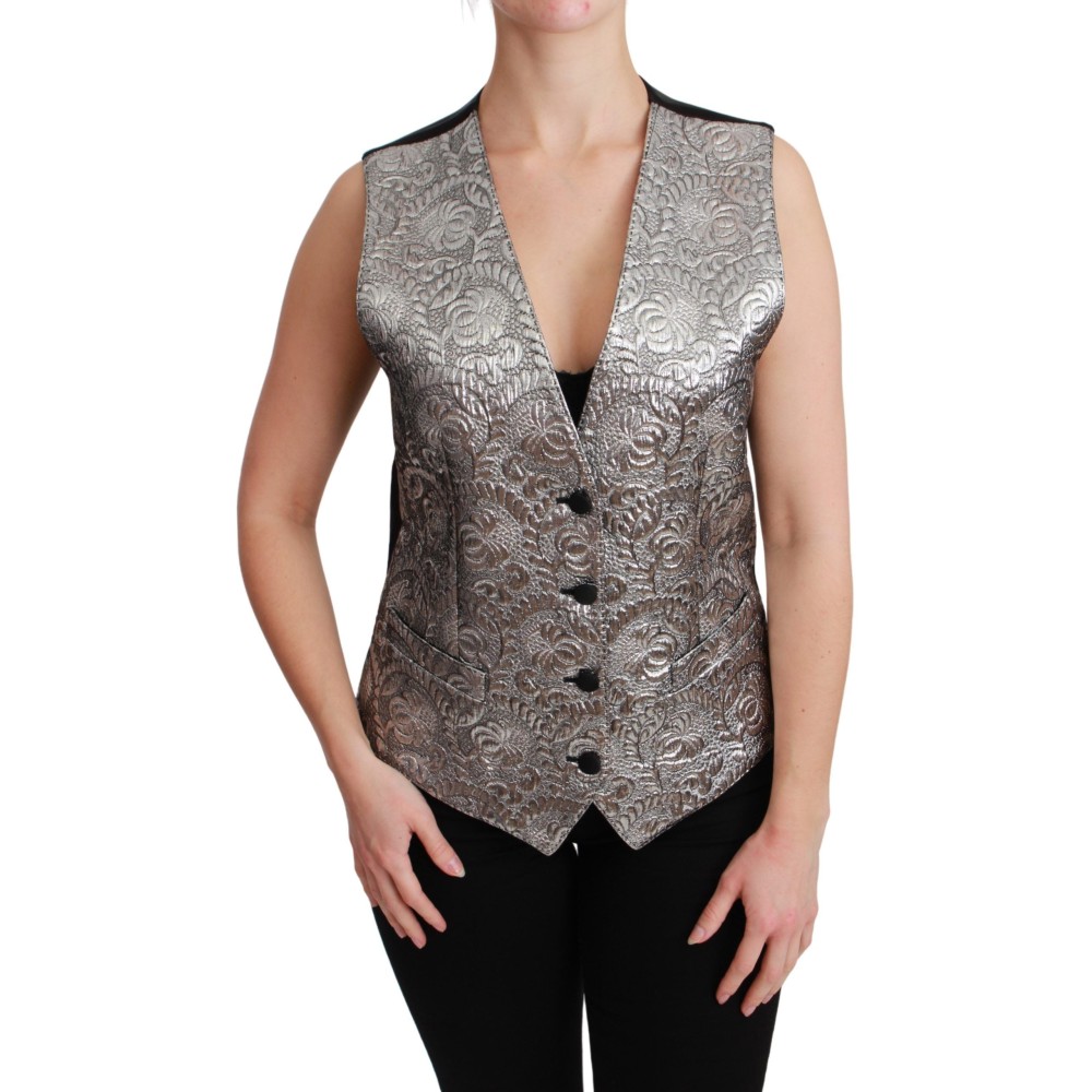 Dolce & Gabbana Elegante ärmellose Brokat-Weste in Silber
