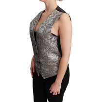 Dolce & Gabbana Elegante ärmellose Brokat-Weste in Silber
