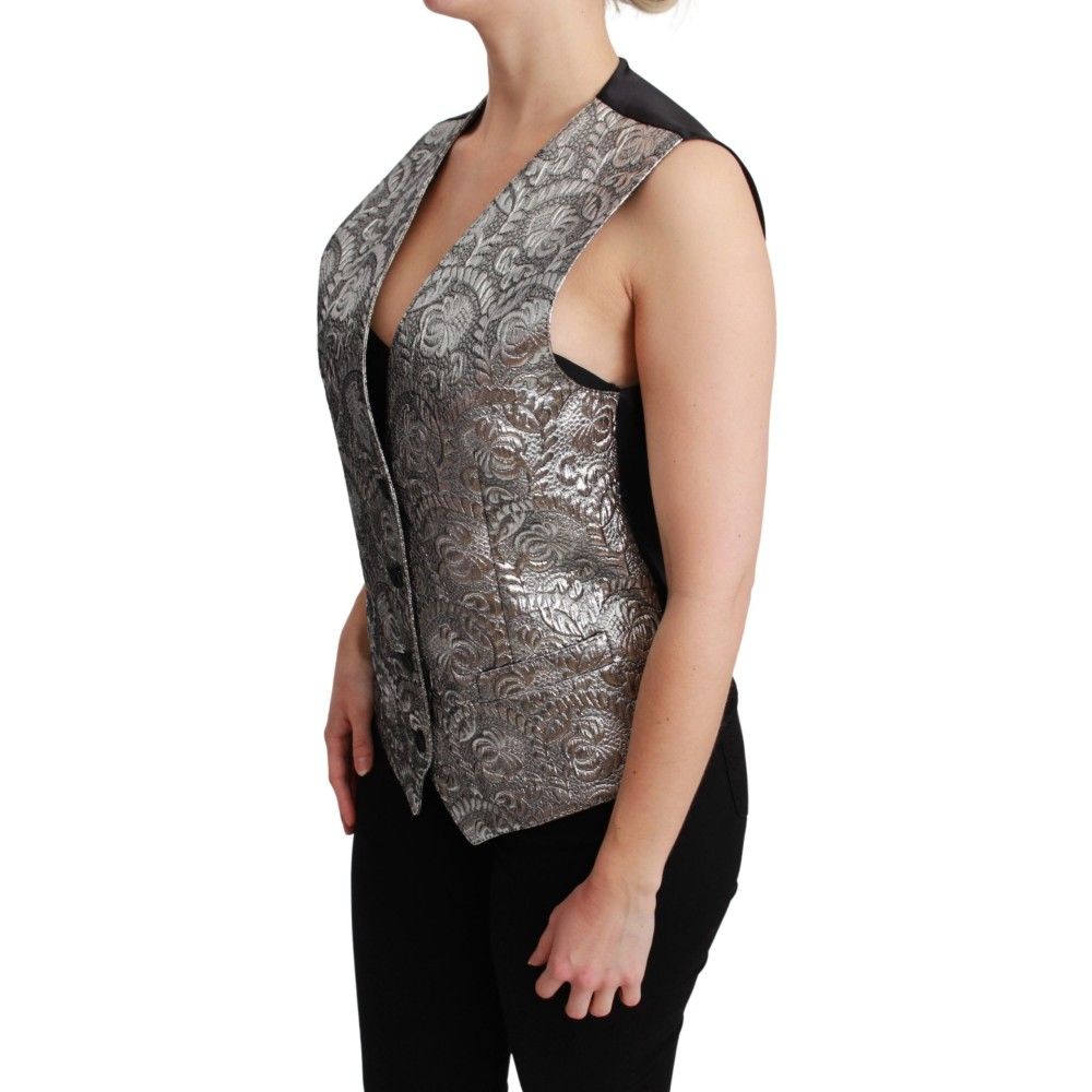 Dolce & Gabbana Elegante ärmellose Brokat-Weste in Silber