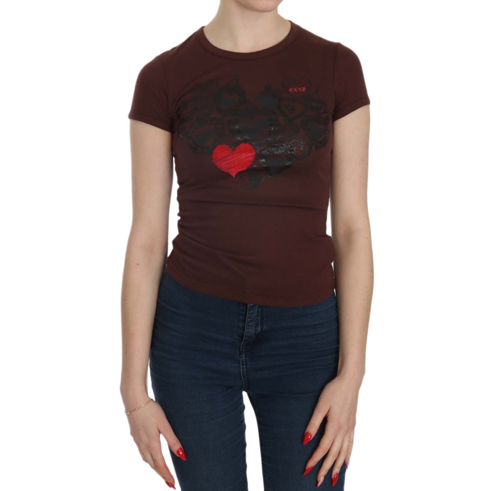 Exte Schicke braune Bluse mit Rundhalsausschnitt und Herzen
