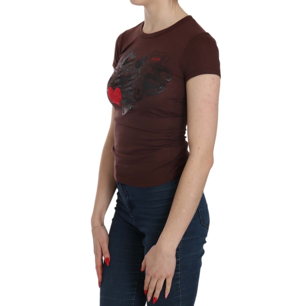 Exte Schicke braune Bluse mit Rundhalsausschnitt und Herzen
